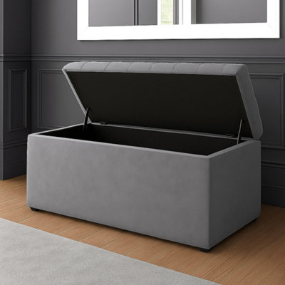 180CM SD OTTOMAN STORAGE BOX, GREY VELVET UPHOLSTERED CHESTERFIELD ...