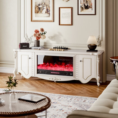 180cm W x 39cm D x 61cm H TV Stand Electric Fireplace 7 Adjustable Flame with Remote and Automatic Safety Shutoff