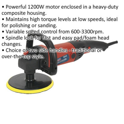 180mm Variable Speed Sander & Polisher - 1200W 230V - High Torque Detailing Kit