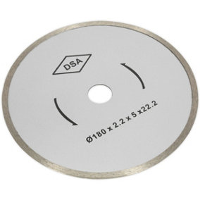 180mm x 22mm Bore Diamond Porcelain Tile Cutting Blade - Continuous Rimmed Disc