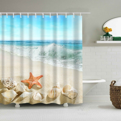 180x180cm Seaside Shells Waterproof Polyester Fabric Bathroom Shower ...
