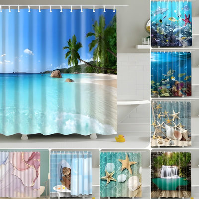 180x180cm Seaside Shells Waterproof Polyester Fabric Bathroom Shower ...