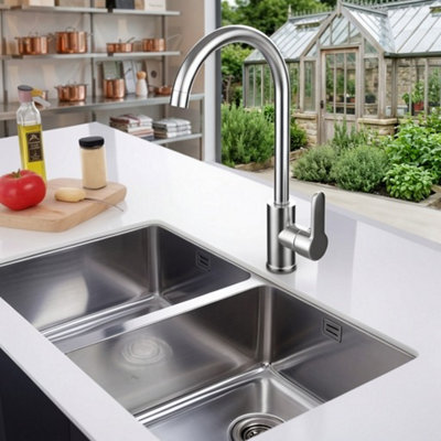 Kitchen Sink Mixer Tap Chrome Swivel Spout Single Lever Faucet Mono Tap