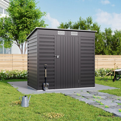 183.5cm H Outdoor Shed Single Door Galvanized Steel Shed Storage Shed in Grey