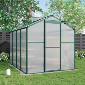 183cm H Outdoor Garden Polycarbonate Walk In Greenhouse with Apex Roof Vent and Sliding Door,8x6ft