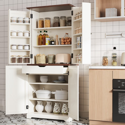 183CM Modern Kitchen Pantry Cabinet Tall Storage Cabinet with 4 Doors and Adjustable shelves