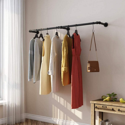 184cm Industrial Pipe Clothes Rack Wall Mounted Detachable Rail DIY at B Q