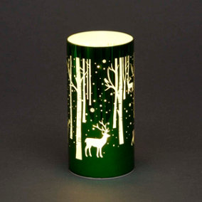 18cm Christmas Decorated Vase Table Deer Scene Green