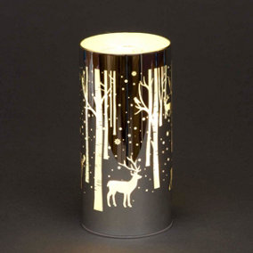 18cm Christmas Decorated Vase Table Deer Scene Silver