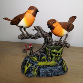 18cm Premier Animated Robins on a Branch Pen Holder Christmas Decoration