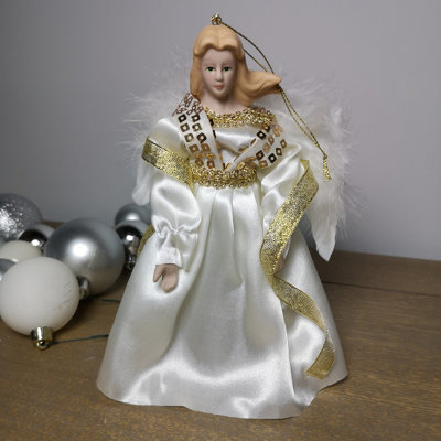 18cm Premier Bauble Tree Topper Angel Christmas Decoration in Ivory & Gold