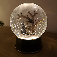 18cm Snowtime Dual Power LED Christmas Glitter Water Spinner Snow Globe Reindeer Scene