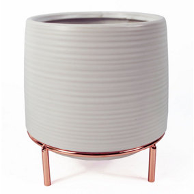 18cm White Ceramic Planter with Metal Stand