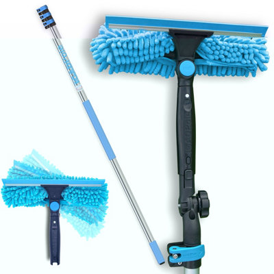 18ft Window Squeegee with Extension Pole, Window Cleaner Tool with 3-Stage 5-12ft Pole with 2 Blade Replacements