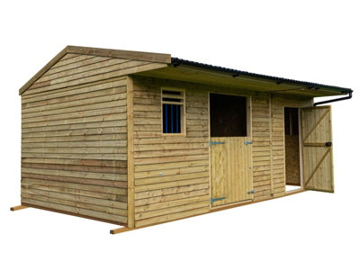 18ft x 12ft Mobile animal field shelter with storage/tack feed room, with front guttering