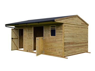18ft x 12ft Mobile animal field shelter with storage/tack feed room, with front guttering