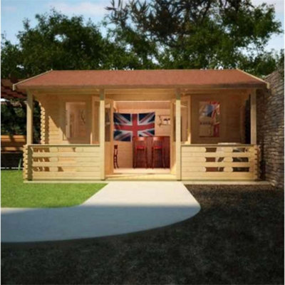18ft x 18ft (5.35m x 5.35m) Leo 44mm Wooden Log Cabin (19mm Tongue and Groove Floor and Roof) (18 x 18) (18x18)