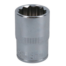 18mm 1/2in Drive Shallow Metric MM Socket 12 Sided Bi-Hex Knurled Ring