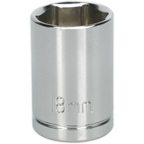 18mm Chrome Plated Drive Socket - 1/2" Square Drive - High Grade Carbon Steel