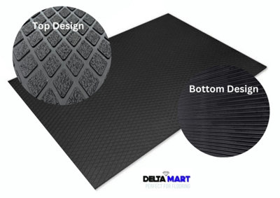 4 X 8 Ft Diamond Plate Rubber Garage Mat – Non-Slip Flooring Roll, 32 Sq Ft, Black