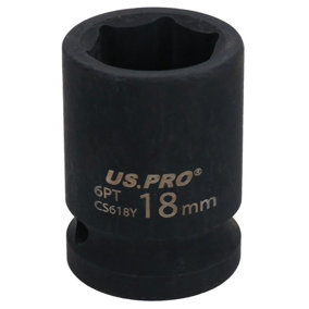 18mm Metric Shallow Impact Impacted European Style Socket 1/2" Drive 6 Sided