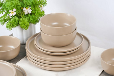 18pc Beige Solid Colour Coupe Dinner Set