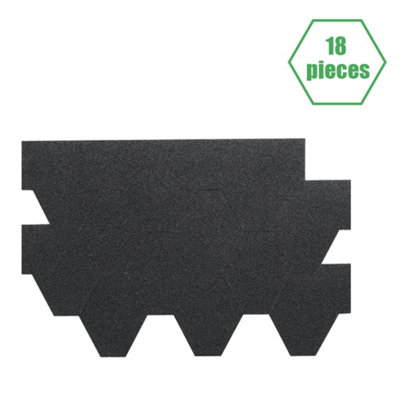 18pcs, 2.6 m², Bitumen Roofing Tiles,Asphalt Roof Shingle, Shed Felt Roof Tiles,Hexagon,Black