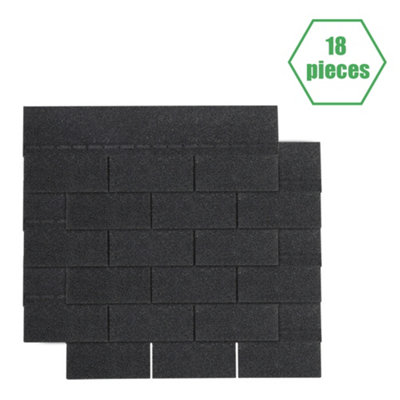 18Pcs Black 3 Tab Mosaic Asphalt Roof Shingles Bitumen Roofing L 1m x W 333mm x 2.7mm