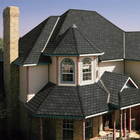 18Pcs Black Fish Scale Shape Asphalt Shingles Bitumen Roofing Tiles Covering 2.61sqm