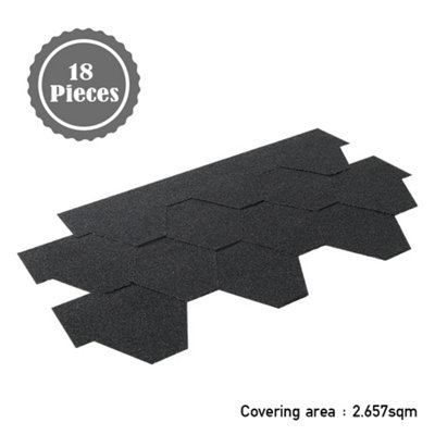 18Pcs Black Mosaic Asphalt Roof Shingles Bitumen Shed Roofing L 1m x W 333mm x T 2.7mm