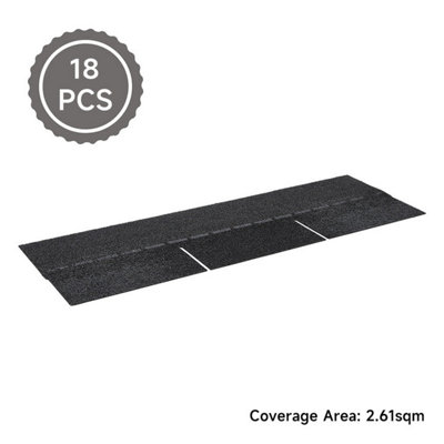 18Pcs Dark Black Rectangular Asphalt Shingles Bitumen Roofing 1m L x 333mm W x 2.7mm T