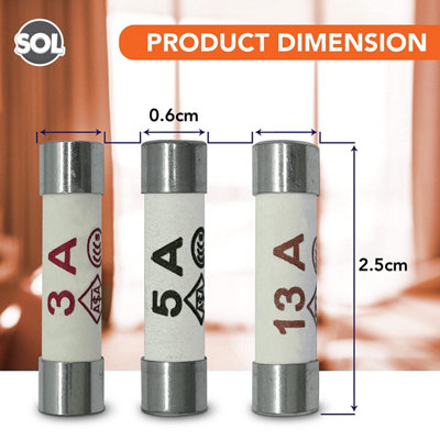 18pcs Fuses Mixed Household UK - 13 Amp Fuses UK - 5 Amp Fuses UK - 3 Amp Fuses UK - Ceramic Tube Fuses - Household Domestic Fuses
