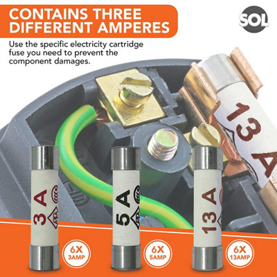 18pcs Fuses Mixed Household UK - 13 Amp Fuses UK - 5 Amp Fuses UK - 3 Amp Fuses UK - Ceramic Tube Fuses - Household Domestic Fuses - 3