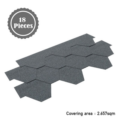 18Pcs Grey Asphalt Shingles Bitumen Roofing Tiles Covering 2.61sqm