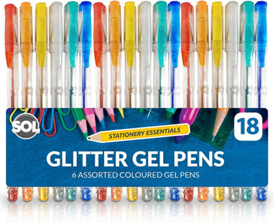 18pk Glitter Pens - Sparkly Gel Pens for Adult Colouring - Gel Pen Set Coloured Gel Pens for Kids - Glitter Gel Pens for Girls