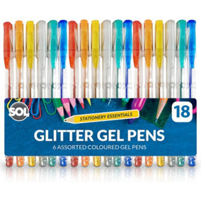 18pk Glitter Pens - Sparkly Gel Pens for Adult Colouring - Gel Pen Set Coloured Gel Pens for Kids - Glitter Gel Pens for Girls