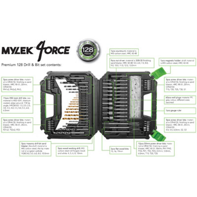 18V Cordless Drill Electric Screwdriver Set Lithium Ion Battery Pack 18 Volt Combi Driver With MYLEK 4ORCE 128-Piece Kit - 8