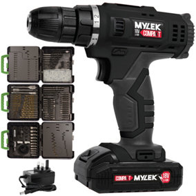 18V Cordless Drill Electric Screwdriver Set Lithium Ion Battery Pack 18 Volt Combi Driver With MYLEK 4ORCE 204-Piece Kit