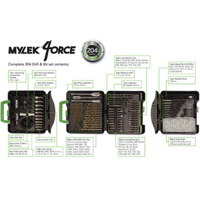 18V Cordless Drill Electric Screwdriver Set Lithium Ion Battery Pack 18 Volt Combi Driver With MYLEK 4ORCE 204-Piece Kit - 8