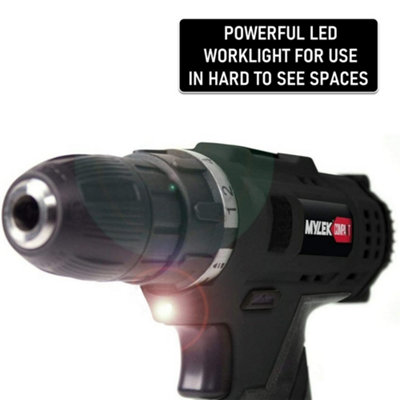 18V Cordless Drill Electric Screwdriver Set Lithium Ion Battery Pack 18 Volts Combi Driver With MYLEK 4ORCE 50-Piece Kit - 6