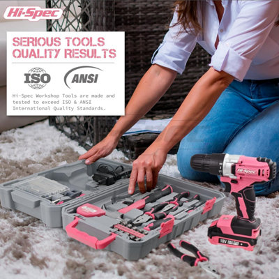 18V Drill Pink Electric Cordless Power Drill Screwdriver 81 Pc Tools ...