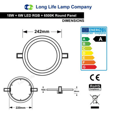 18w RGB Round LED Ceiling Panel with 6w Colour Changing Ring Remote Controlled
