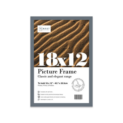 18x12 Grey Picture Frame (45.7 x 30.5cm) Poster, Photo, Artwork, Gallery Wall or Print