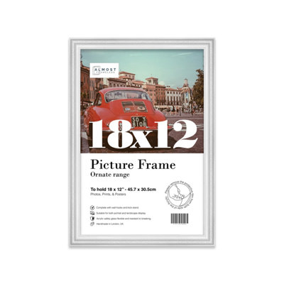 18x12 White Ornate Picture Frame (45.7 x 30.5cm) Poster, Photo, Artwork, Gallery Wall or Print