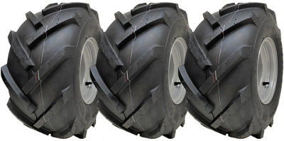 18x9.50-8 Open Centre Tyre on Rim Cleated Rotovator 4 Stud 4 Inch PCD (Set of 3)