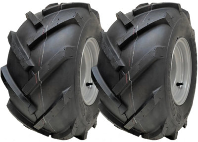 18x9.50-8 Open Centre Tyres on Rim Cleated Rotovator 4 Stud 100mm PCD (Set of 2)