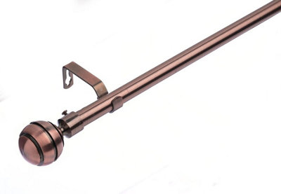 19 mm Extendable Metal Curtain Poles, Antique Copper (Ribbed Ball ...