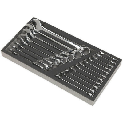 19 Piece Combination Spanner Set with Handy Tool Tray for Organized Storage