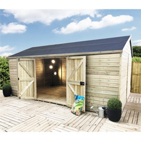 19 x 12 REVERSE Pressure Treated T&G Wooden Apex Garden Shed / Workshop & Double Doors (19' x 12' / 19ft x 12ft) (19x12)