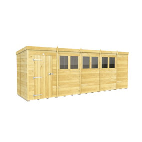 19 x 5 Feet Pent Shed - Single Door With Windows - Wood - L147 x W560 x H201 cm